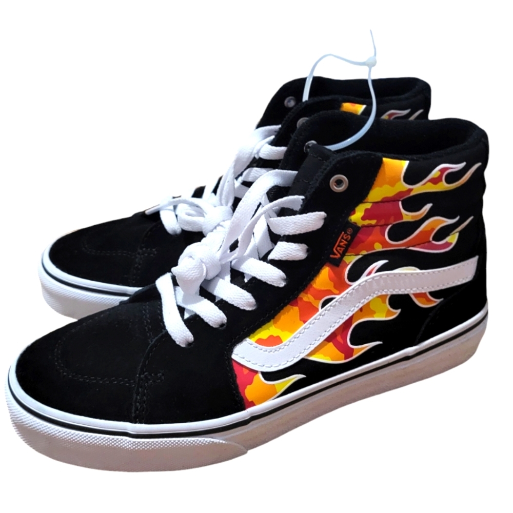 NWOT Vans size 7 youth Filmore Hi high top flame print running shoes